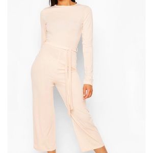 Tall Rib Tie Waist Culotte Jumpsuit